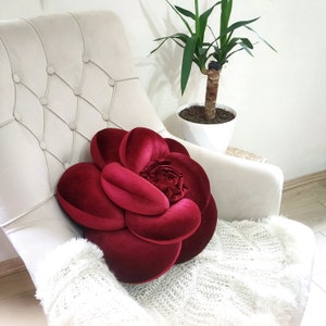 Gift,Dark Red Rose Pillow Throw Velvet Fabric Pillow, Red Rose Pillow, Dark Red Rose pillow, Red Rose Shaped Pillow