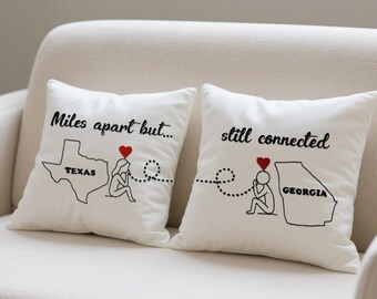 Mother's Day Personalized Long Distance Linen Pillow: Punch Needle Embroidered