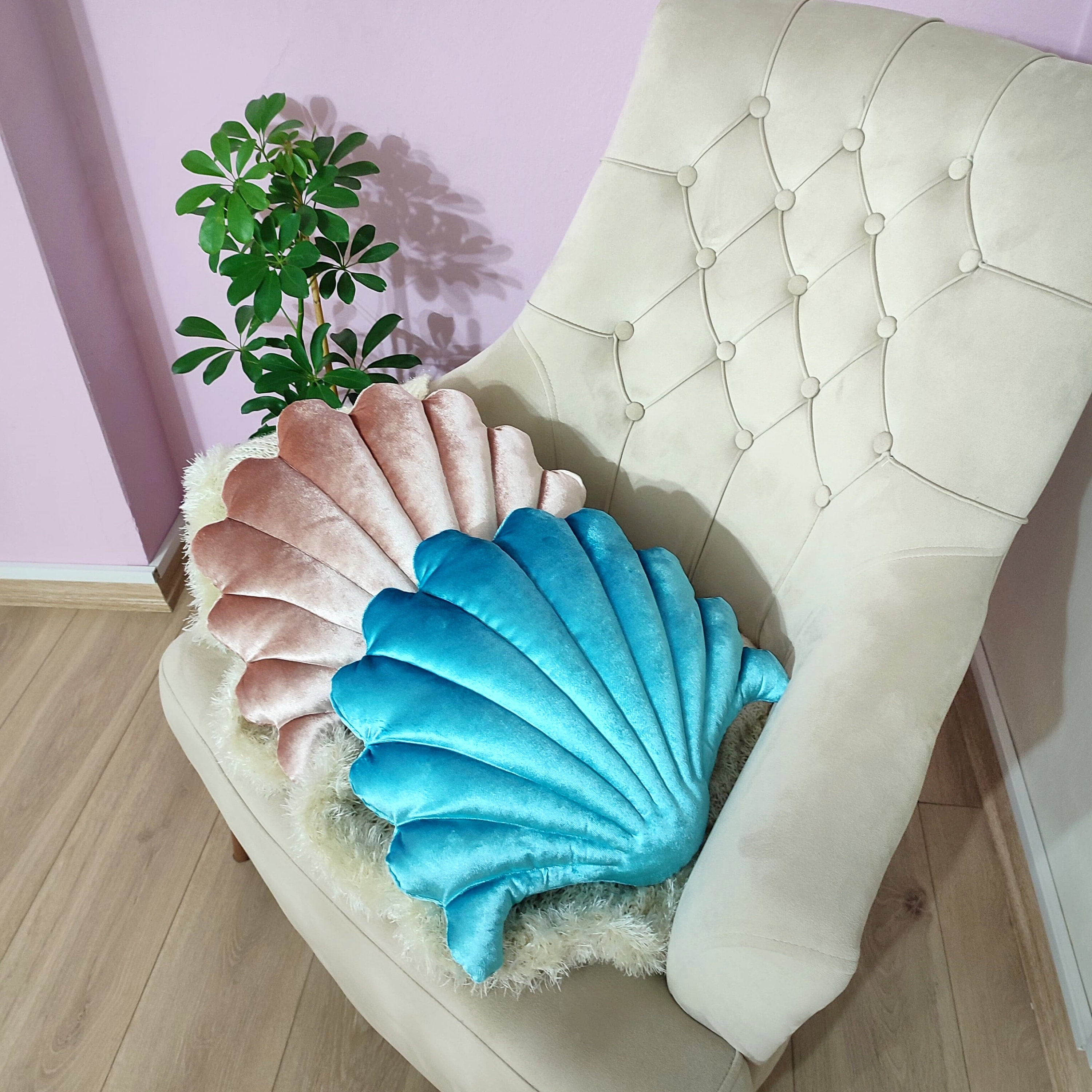 Sea Shell Blue Shell Pillow Gift,decorative Sea Shell Pillow,throw Velvet  Oyster Pillow,blue