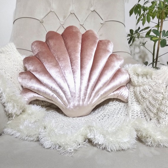Decorative Salmon Shell Shaped Pillow Velvet Ocean Themed Decor
