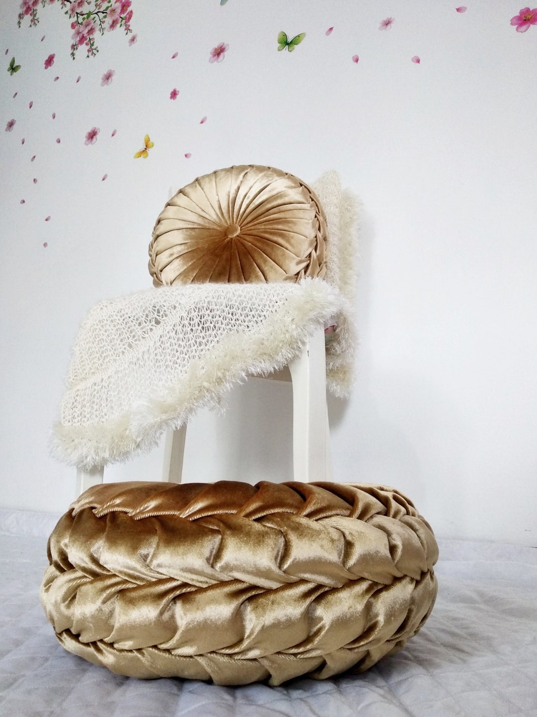 Gold Round Velvet Gold Pillow yellow Velvet Pillow gold Roll Etsy