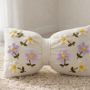 Handmade Bow Pillow Cover – Linen Spring Daisy Embroidery, Cottagecore Decor, Mother Day Gift image 10