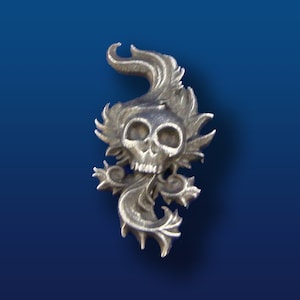 Pewter Steam Punk Skull & Flames Brooch