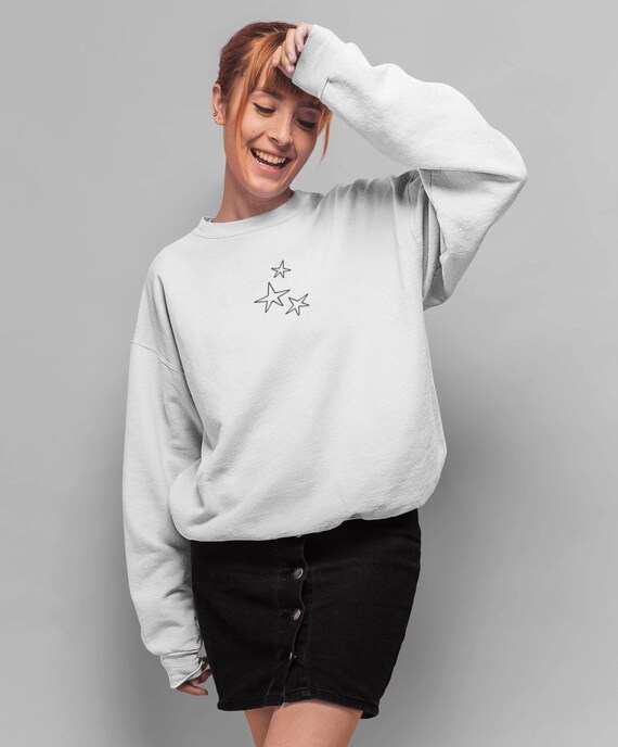 Black Stars Embroidered White 