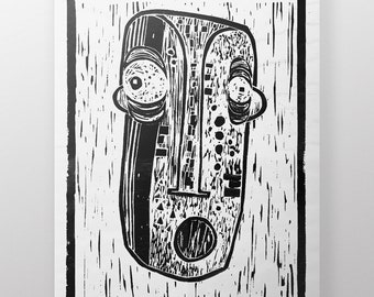 Face poster, illustration, linocut print, limited edition