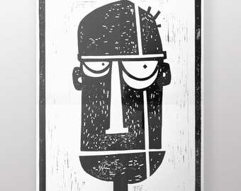 Face poster, illustration, linocut print, limited edition