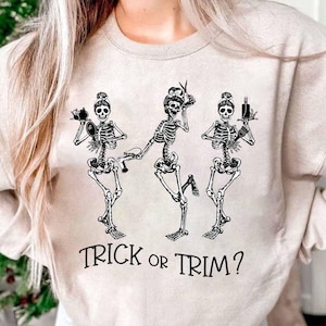 Trick or Trim Hairstylist Skeleton Halloween Shirt, Spooky Hairstylist Shirt, Hairdresser Halloween Shirt, Halloween Gift For Hairdresser