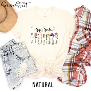 Gigi&#39;s Gardern Shirt, Custom Gigi T-Shirt With Grandkids Names, Personalized Mother&#39;s Day Gifts For Gigi, Gigi Gifts, Wildflowers Tee