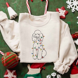 Poodle Christmas Sweatshirt, Cute Poodle With Christmas Lights, Poodle Lover Shirt, Poodle Dog Sweatshirt, Poodle Mom Christmas Gifts