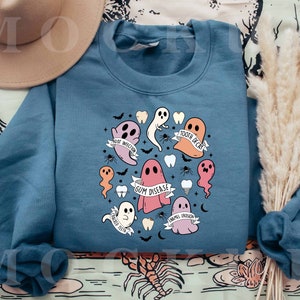 Halloween Halloween Sweatshirt, Zähne Geist Shirt, Zahnarzt Halloween T-shirt, Halloween Geschenke für Zahnarzt Zahnarzthelferin