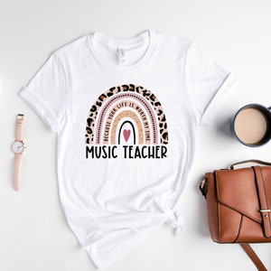 Leopard Rainbow Music Teacher Shirt, Music Teacher T-shirt, Music Teacher Gifts, Happy First Day Of School, Back To School Gift