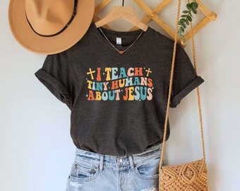 Retro I Teach Tiny Humans About Jesus Shirt, Bible School Teacher Shirt, Christian School Shirt, Sunday School Tee, Christian Teacher Gifts
