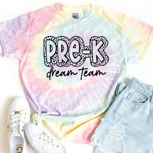 Koszulka Dalmation Pre-K Dream Team Tie Dye, Koszulka nauczyciela Pre-K, Koszulka drużyny Pre-K Crew, Koszulka ostatniego dnia szkoły Pre-K, Wyrazy uznania dla nauczyciela
