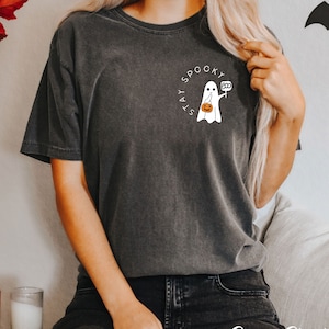 Halloween Boo Ghost Shirt, Retro Spooky Season Pocket Tee, Cute Halloween Sweatshirt For Women, Cute Ghost Shirt, Halloween Gifts For Her