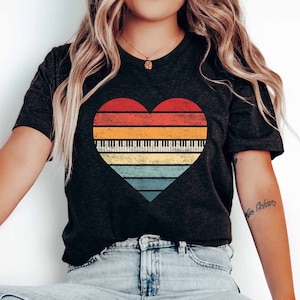Retro Vintage Pianist Shirt, Klavierlehrer T-Shirt, Klavier-Liebhaber-Shirt, Klaviertastatur-T-Shirt, Musiklehrer-Geschenke, beste Pianist-Geschenke