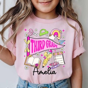 Custom Kids Name 3rd Grade Back To School Shirt, Custom Name Flag Shirt, Coquette Girls First Day Of 3rd Grade Shirt, Third Grade Shirt Gift