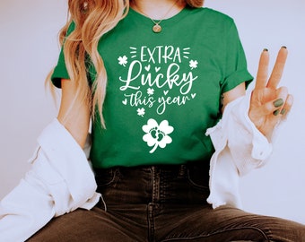 Extra Lucky This Year St Patricks Day Pregnancy Announcement Shirt, Pregnant T-shirt, Baby Reveal T-shirt, St Patricks Day Gifts For New Mom