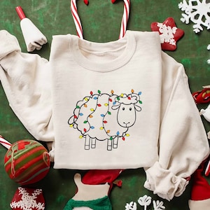 Sheep Christmas Sweatshirt, Sheep With Christmas Lights T-shirt, Sheep Sweatshirt, Farm Animal Shirt, Christmas Gifts For Farmer Sheep Lover