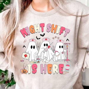 Nurse Halloween Shirt, Night Shift Nurse Shirt, Spooky Nurse Shirt, Nurse Ghost Shirt, Spooky Season Tee, Halloween Gift For ER ICU RN Nurse