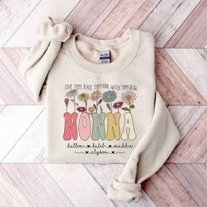 Retro Nonna Mother&#39;s Day Sweatshirt, Custom Nonna Shirt, Wildflowers Nonna Shirt, Nonna Est 2024, Nonna Gifts, Mothers Day Gifts For Nonna