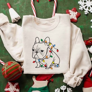 Bulldogge Weihnachten Sweatshirt, süße Bulldogge mit Weihnachtsbeleuchtung, Bulldogge Liebhaber Shirt, Bulldogge Mutter Geschenke, Weihnachtsgeschenke für Bulldogge Mutter
