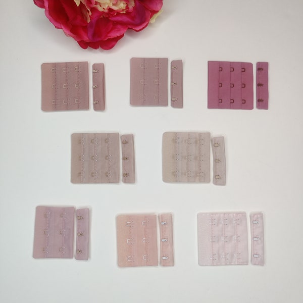 BH-Verschluss 3x3, 3x2, antique rose, flamingo, peach blush, silver peony, lotus, salmon pink, petal pink. Bra closure, hook eye IDheyex17