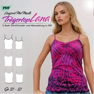 Lana tank top/undershirt/spaghetti strap top pattern. 3 variations. E-book and sewing instructions in PDF. German. IDsmx3