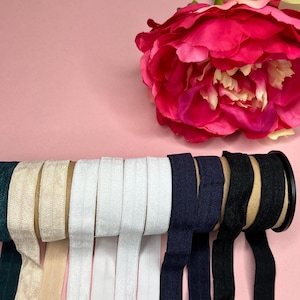 Falzgummi 14mm – Fold Over Elastic (FOE) Einfassband, Falzgummi – Meterware für Lingerie/Unterwäsche/ Dessous