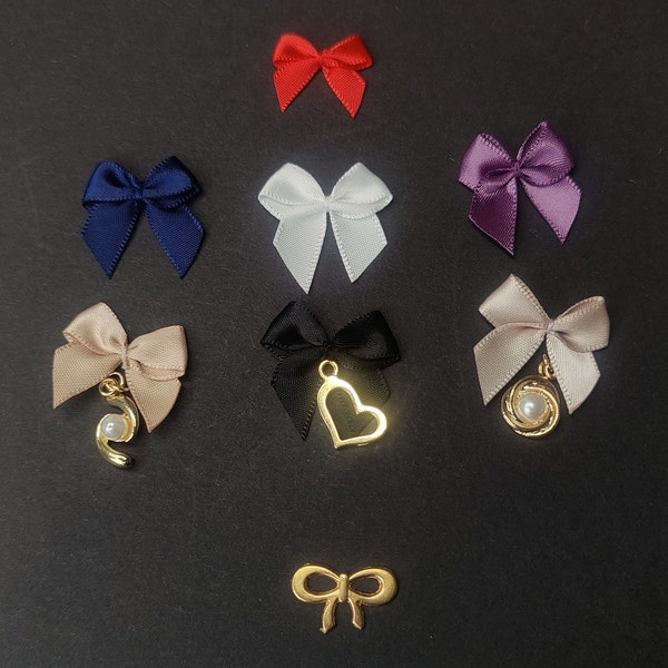 Satinschleifen, 10er Set, Bows. schwarz/ black, creme, beige, ret/red, blau/blue, rose/silver peony IDrsx18