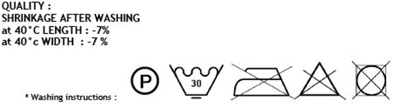 May include: Washing instructions for a garment. The instructions include a symbol for a washing machine with a maximum temperature of 30 degrees Celsius, a symbol for not using bleach, a symbol for not ironing, a symbol for not tumble drying, and a symbol for not dry cleaning.