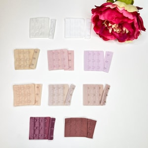 Bra closure 3 x 3 in white, off-white, beige, sweet violet, pastel lavender, peach, rose, flamingo, ancient rose. Bra hook eye. IDheyex17