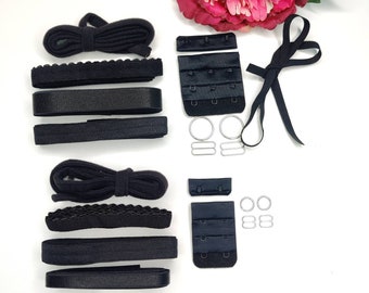 Haberdashery sewing set bra with underwire band, strap band, underbust band and folded elastic, bra clasp, rings and sliders in black IDbhkwx7