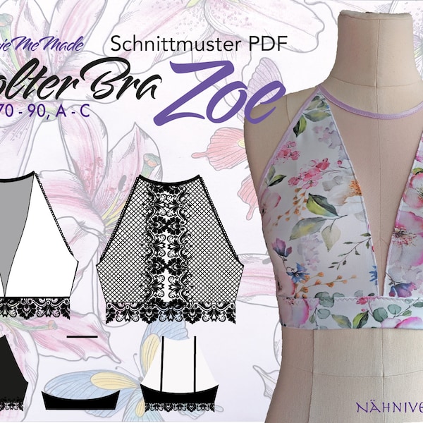 Sewing pattern Holterbra Zoe or as a sports bra or swim bikini. Gr. 70-90, Cup A-C. E-book and sewing instructions in PDF. German - German. IDsmx3