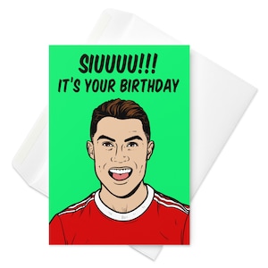 Happy birthday greeting card featuring Portuguese Manchester United, Real Madrid and Juventus football legend, Cristiano Ronaldo aka CR7