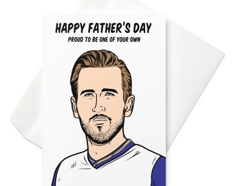 Può includere: Un biglietto d'auguri con un'illustrazione di un uomo con i capelli castani e la barba. Il biglietto dice "Happy Father's Day" e "Proud to be one of your own."