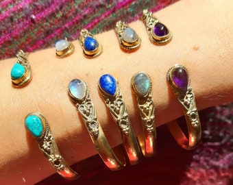 Brass bangle, brass bracelet with gem stones
