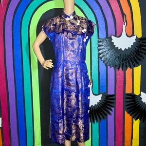 Vintage Cheongsam Qi Pao Satin Wiggle Dress With Mandarin Collar