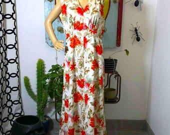 Vintage  White 70s Flower Print Maxi Dress, Collared Sundress - Small S