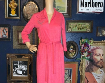 Vintage Hot Pink Long Sleeve 1970s Oops California Midi Dress