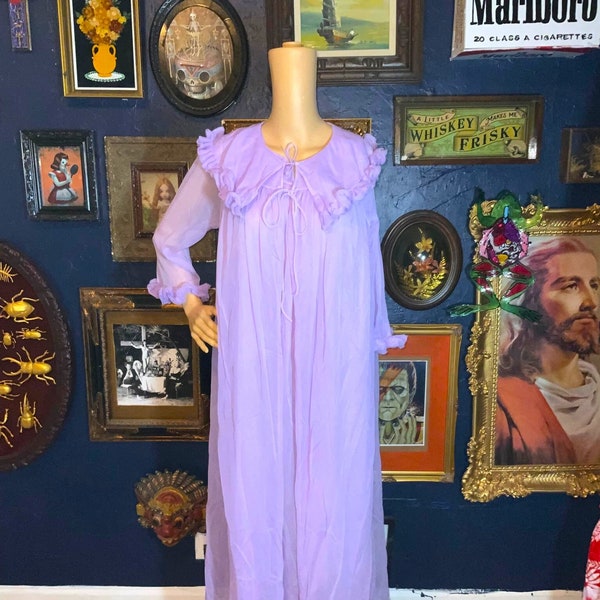 Vintage 1960s Purple Sheer Ruffled Peignoir Set