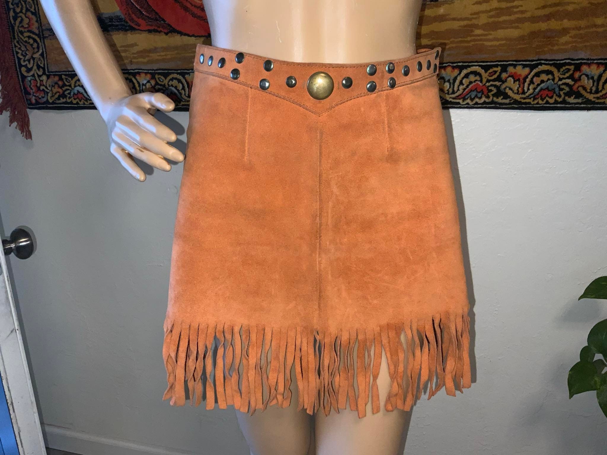Fringe 70s Mini Skirt Suede 70s Vintage Suede Fringe Skirt Vest