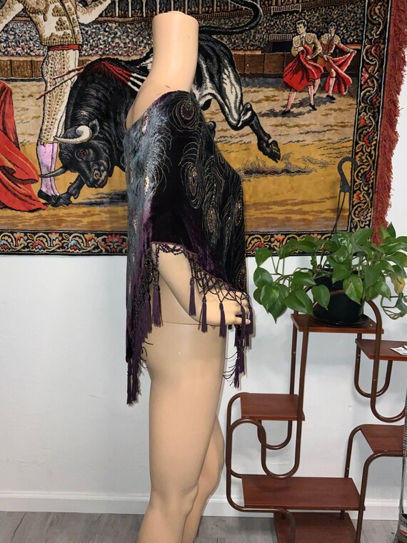 Vintage Velvet Beaded Short Poncho Coverup with P… - image 4