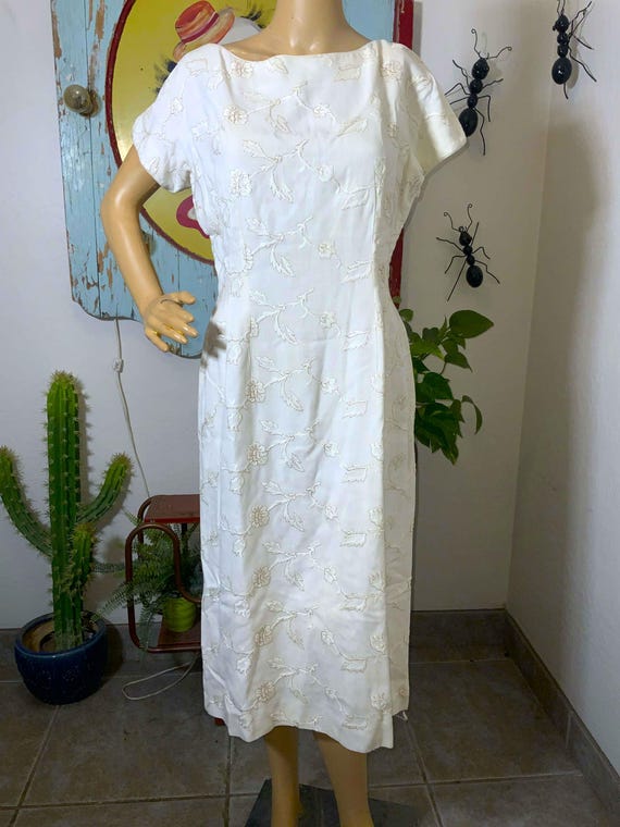 1960s Jerry Gilden White and Gold Cocktail Dress | 60s Floral Party Dress Set