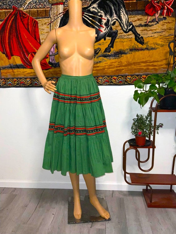 Vintage Mid century Folk  Red and Green Ric Rac P… - image 1