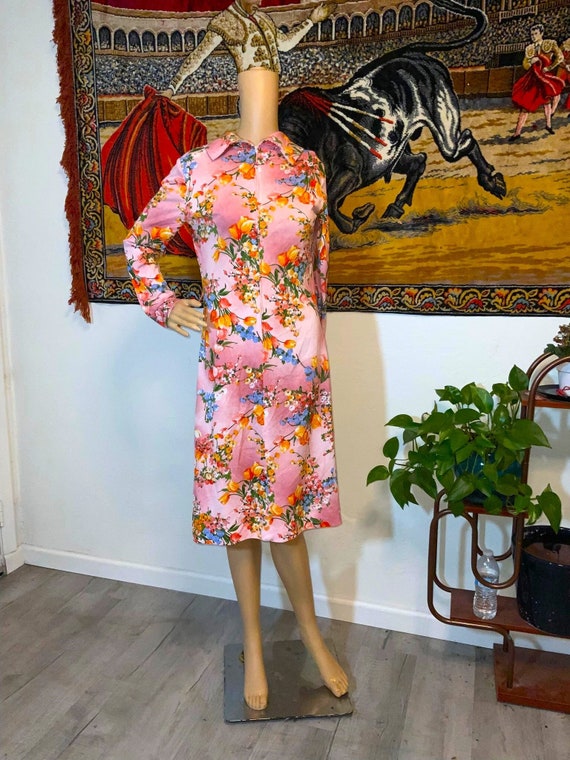 Vintage Andrea Gayle Bright Zippered Floral Dress