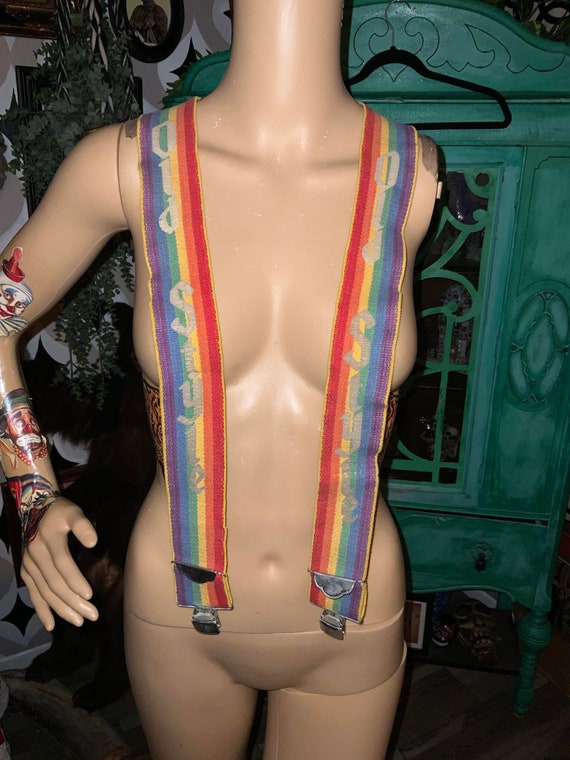 Vintage RARE Old-Style Rainbow Suspenders Adjustab