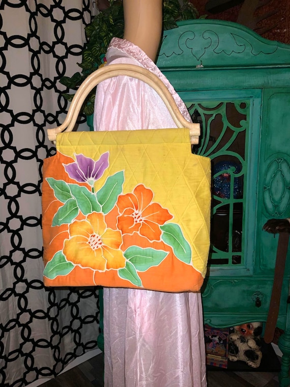 tote bag in cotton printed liberty yellow and blue flowers vintage style French fabric bag