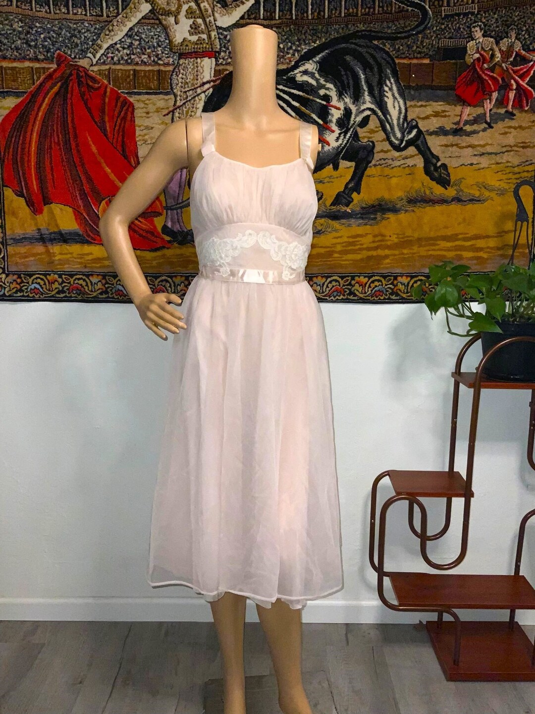 Vintage Pink Chiffon Lace Applique A-Line Evening Gown TP5544 main image 0