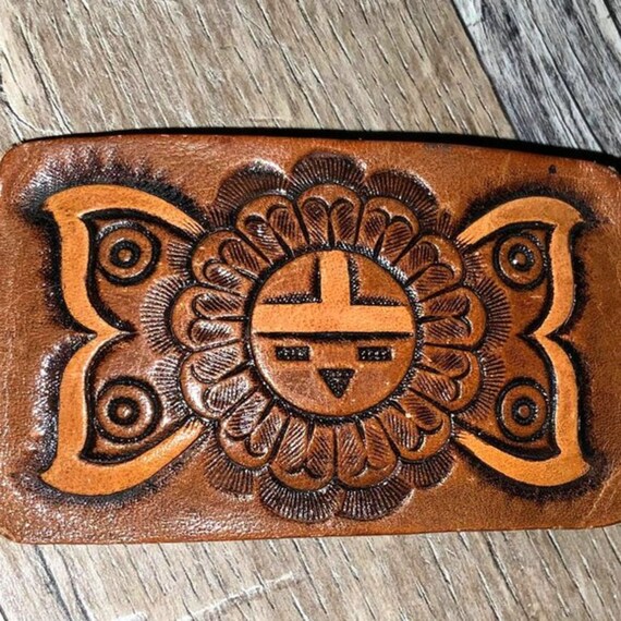 Vintage Zuni Sun Face Tooled Leather Belt Buckle Etsy