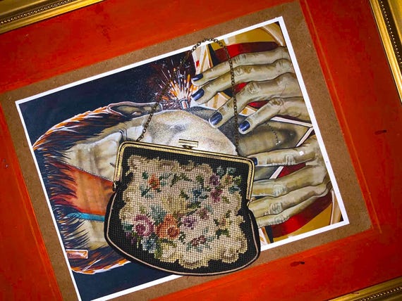 vintage floral needlepoint tapestry purse